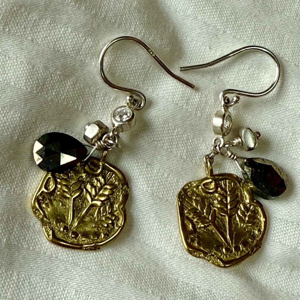 Silpada W3146 brass, Sterling silver, pyrite crystal earrings.